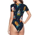 thumbnail image 4 of Balery Spaceships and Stars Women's Short Sleevee Crew Neck Bodysuit Tops Short Sleeve Tops Basic-Large, 4 of 9