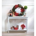 thumbnail image 2 of 2-Tier Narrow Distressed White Wood Carved-Top Console Table with Open Storage Shelf | Multi-Purpose Entryway, End, or Sofa Table for Living Room, Bedroom, or Hallway – 35" Long, 2 of 4