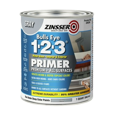 Gray, Zinsser Bulls Eye Water-Based 1-2-3 For All Surface Primer-286258, Quart