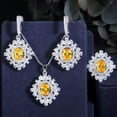 thumbnail image 2 of Yellow CZ Big Oval Flower Huggie Earring Necklace Ring Silver Plated Jewelry Set, 2 of 9