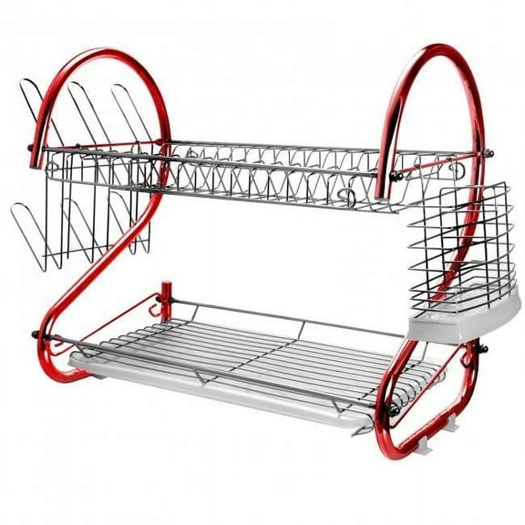 16 in. Two Shelf Iron Wire Dish Rack, Red