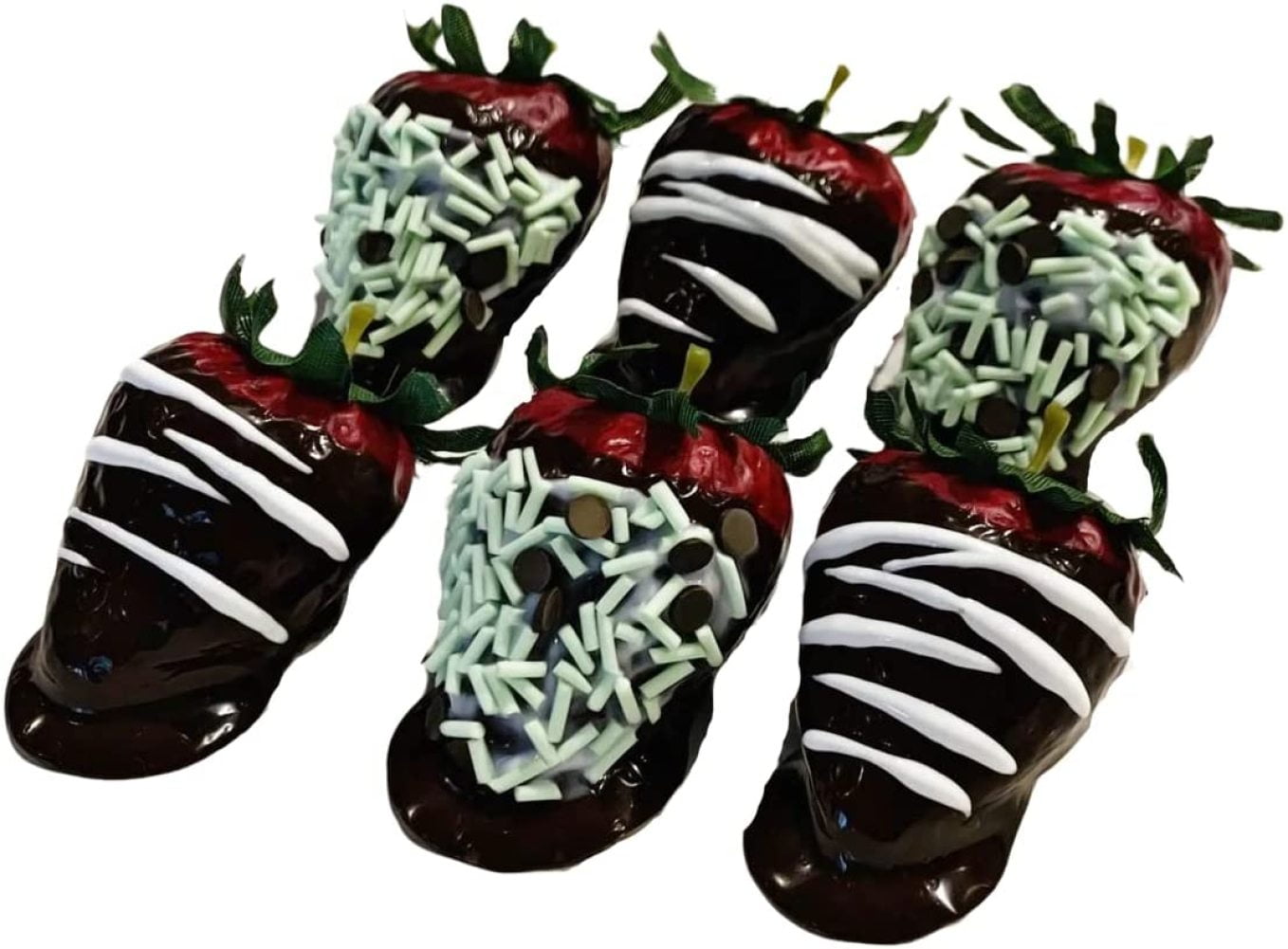 Fake Dipped Strawberries CHOCOLATE MINT JUMBO Set of 6 Prop Decoration 
