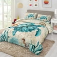 thumbnail image 5 of Turtle Comforter Set Ocean Themed Comforter Teal Blue Turtle Pattern Beach Comforter Soft Microfiber Bedding Sets Queen Size 4 Pieces Bedding, 5 of 9