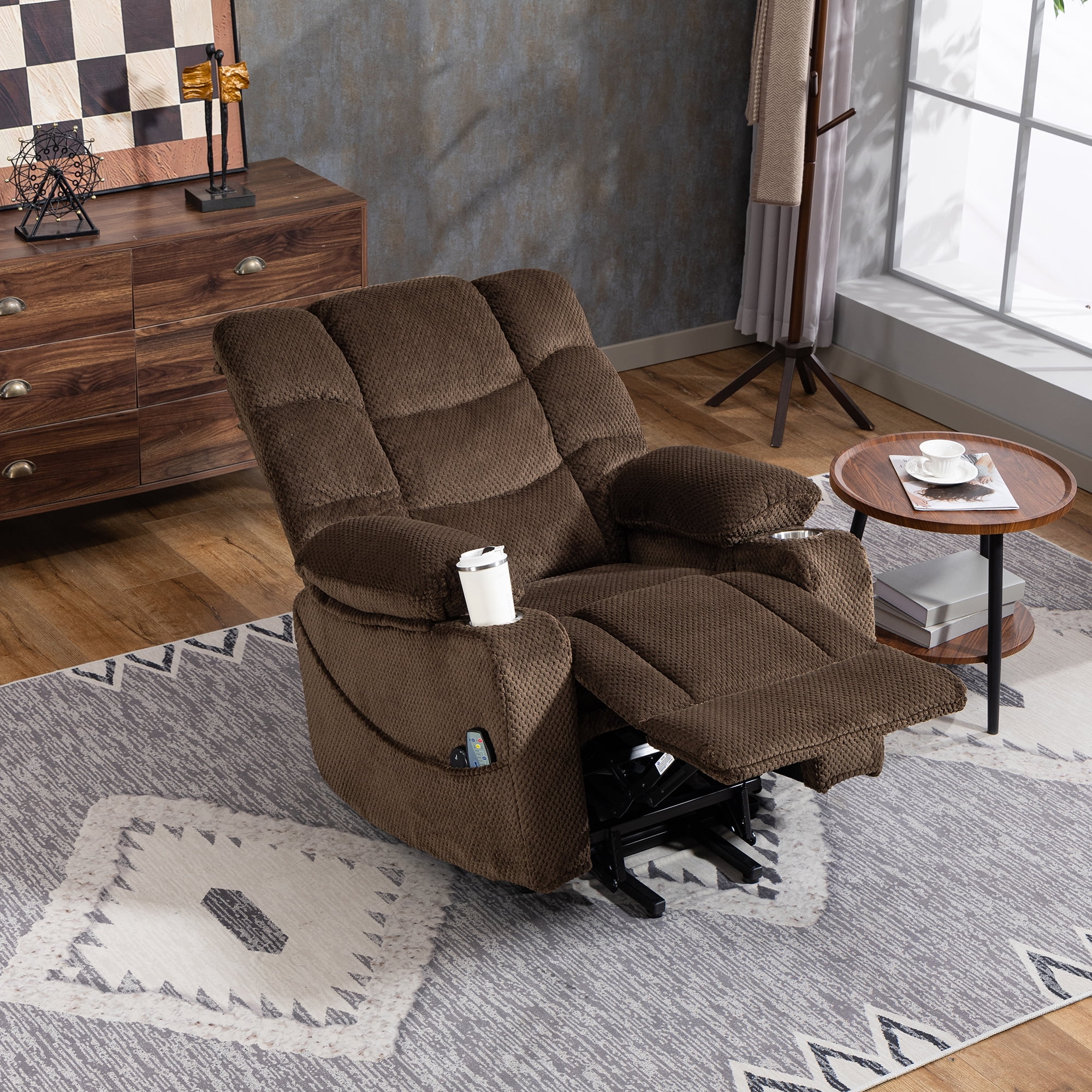 Leumius Power Lift Recliner Chair for Adult,Oversized Recliner with Massage and Heating,Ergonomic Lounge Chair with 2 Cup Holders for Living Room, Bedroom,Brown