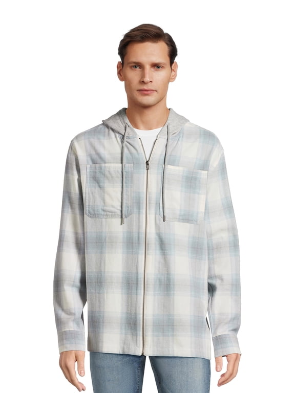 Mens & Big Mens Zip Hooded Flannel Shirt, Sizes XS-5XL