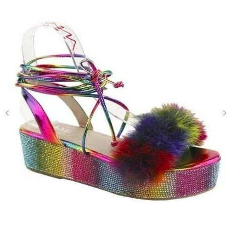 

Womens Leg Wraps Summer Bandage Thick Bottom Rhinestone Multicolor Furry Sandals womens sandels womens sandals women s flat sandals
