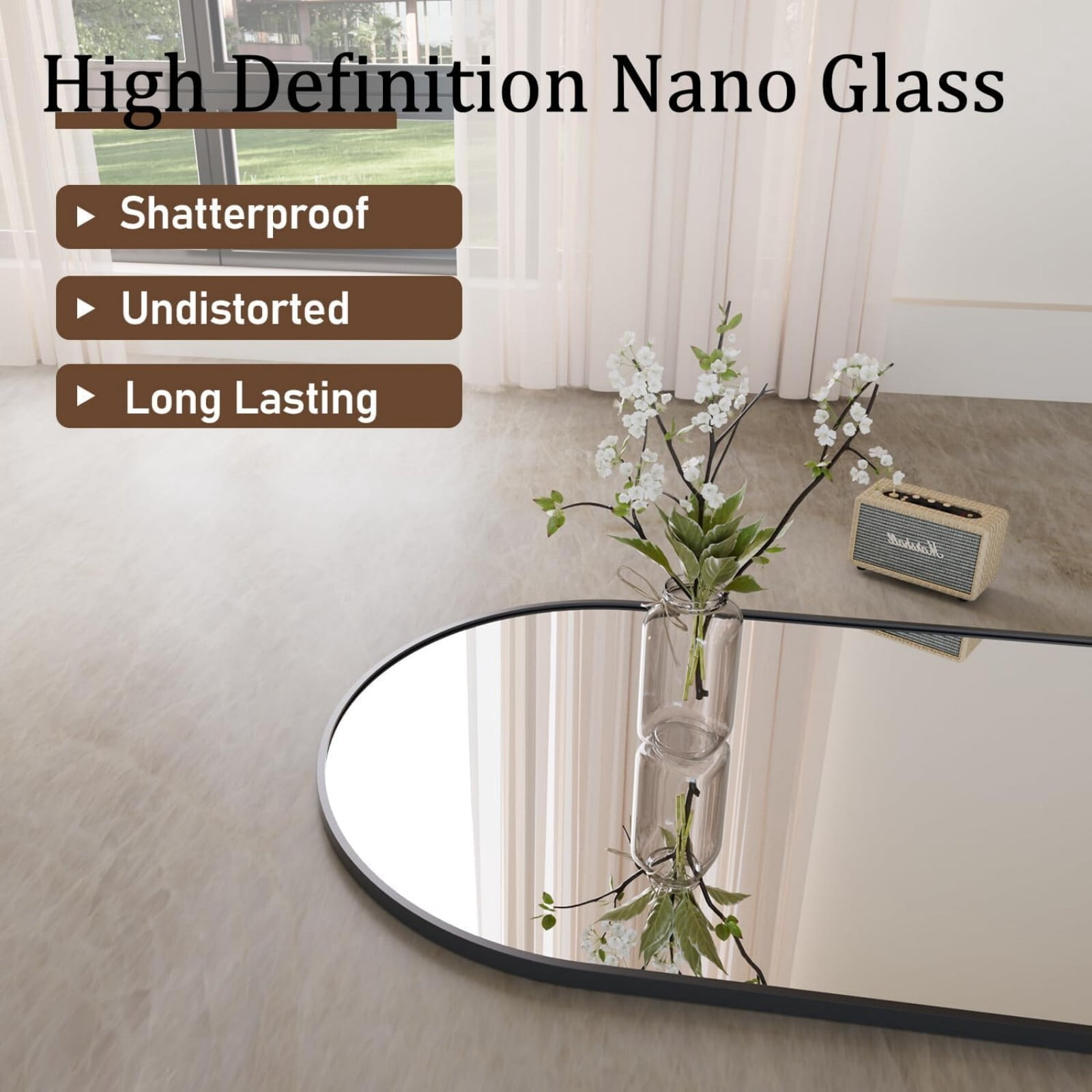 SHATTERVIEW 71"x 26" Arched Full Length Mirror Floor Mirror with stand, Black