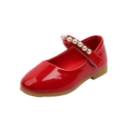 

Gomelly Girls Flats Pearl Mary Jane Magic Tape Princess Shoes Lightweight Flat Shoe Kids Girl s Loafers Red 6C