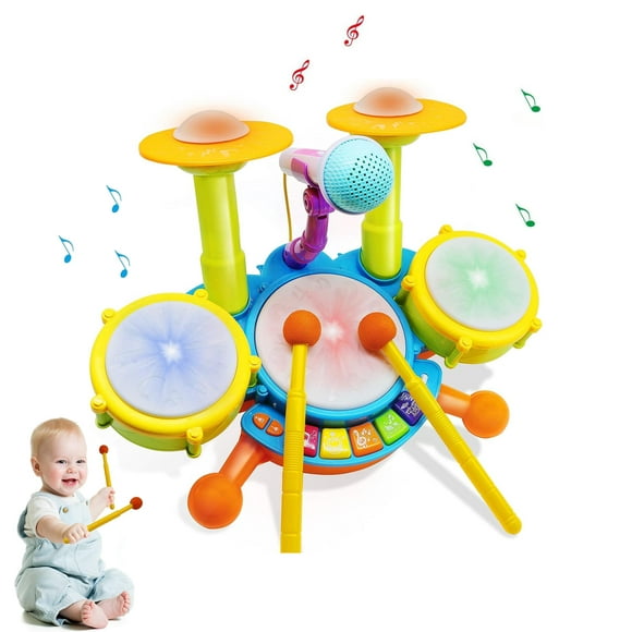 ABIDE Kids Baby Drum Set for Toddlers 1-3, Kids Drum Set Musical Instruments Toddlers Drum Toys with Microphone, 2 Drum Sticksand and Beats Flash Light, Christmas Birthday Gift for Boys Girls