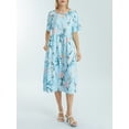 thumbnail image 3 of ZAXARRA Robe Longue pour Femmes, Élégante Robe d'Été Décontractée à Manches Courtes Col Rond Imprimé Fleur/encre, 3 of 9