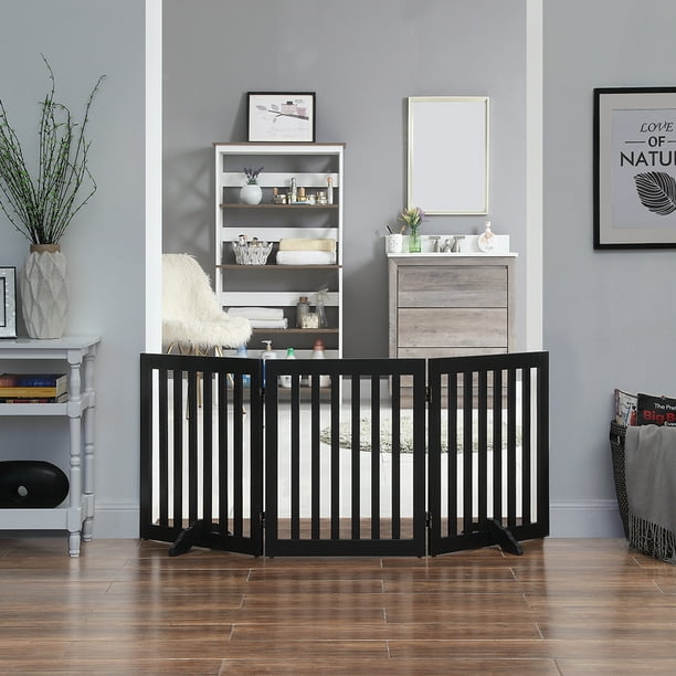 Unipaws Freestanding Wooden Dog Gate, Foldable Pet Gate with Support