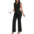 thumbnail image 4 of Women'S 2 Piece Outfit V Neck Asymmetrical Sleeveless Ruched T Shirt and Pants Going Out Set Black XL, 4 of 8