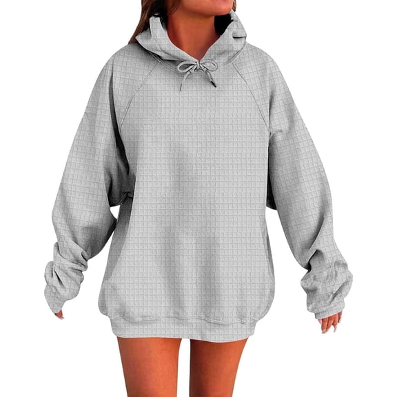 Edvintorg Women's Sweatshirt Fashion Casual Long Sleeve Hooded Pullover Tops Solid Harajuku Sweatshirts Fall Winter Clothes Gray L