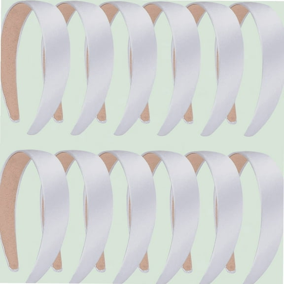 White Satin Headbands Pack of 12, 1 Inch DIY Hair Headbands for Women and Girls
