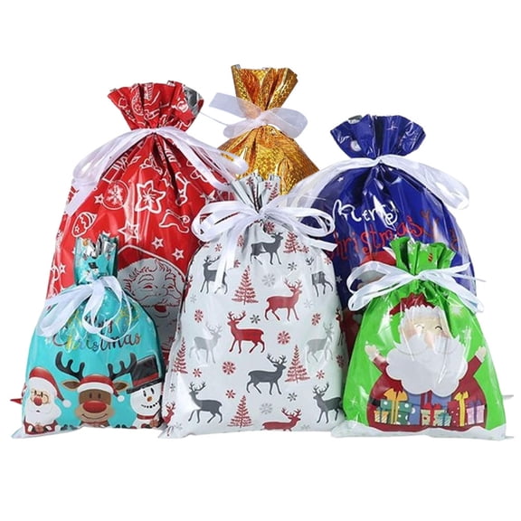 30 PCS Christmas Gift Bag Holiday Drawstring Gift Bags, 30pcs Christmas Foil Gift Wrapping Sacks Pouches for Xmas Presents Party Favor (Large Medium Small)