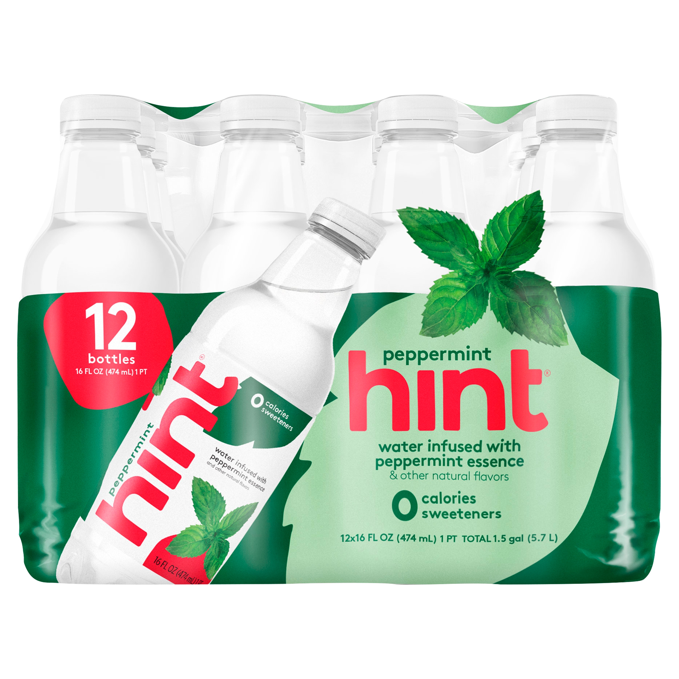 Hint Water Infused with Peppermint Essence, 16 fl oz, 12 count