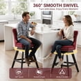 thumbnail image 3 of Swivel Counter Height Bar Stools Set of 2, LEGAHOME Farmhouse Velvet Bar Stools with Back for 34–38" Kitchen Island, Armless Wooden Bar Chairs for Home Bar, Wine Red (Set of 2), 3 of 9