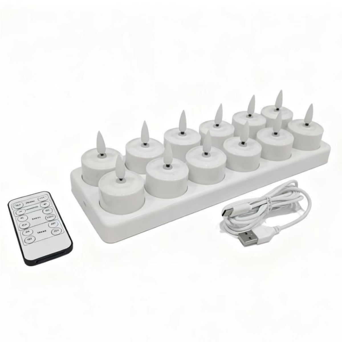 Modern Madame 12-Pack Rechargeable LED Tea Lights, Flameless Candles with Remote & Base for Mother's Day, Birthday, Wedding Decor