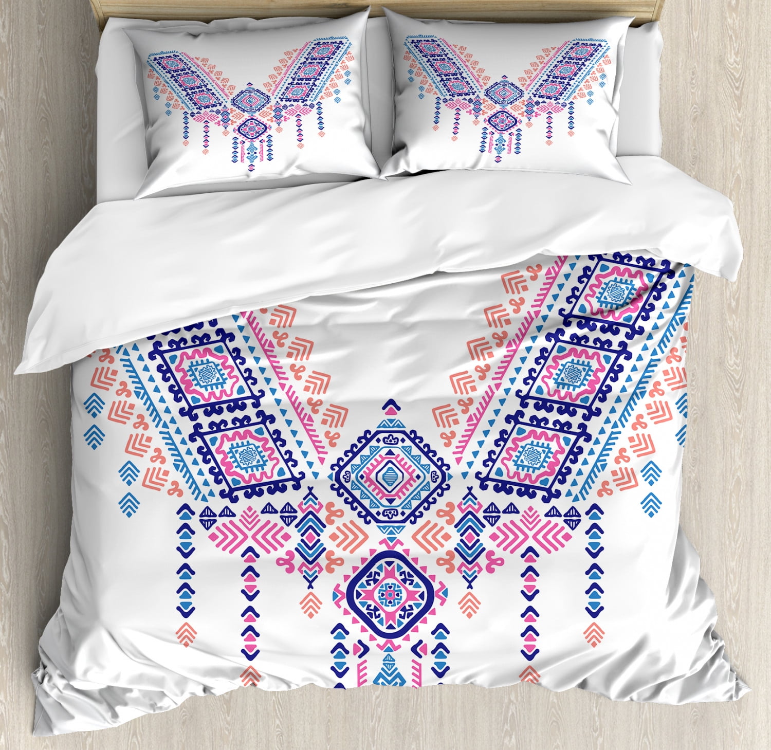 Tribal Duvet Cover Set, Ethnic African Geometric Design Aztec Style Bohemian Festive Retro Print