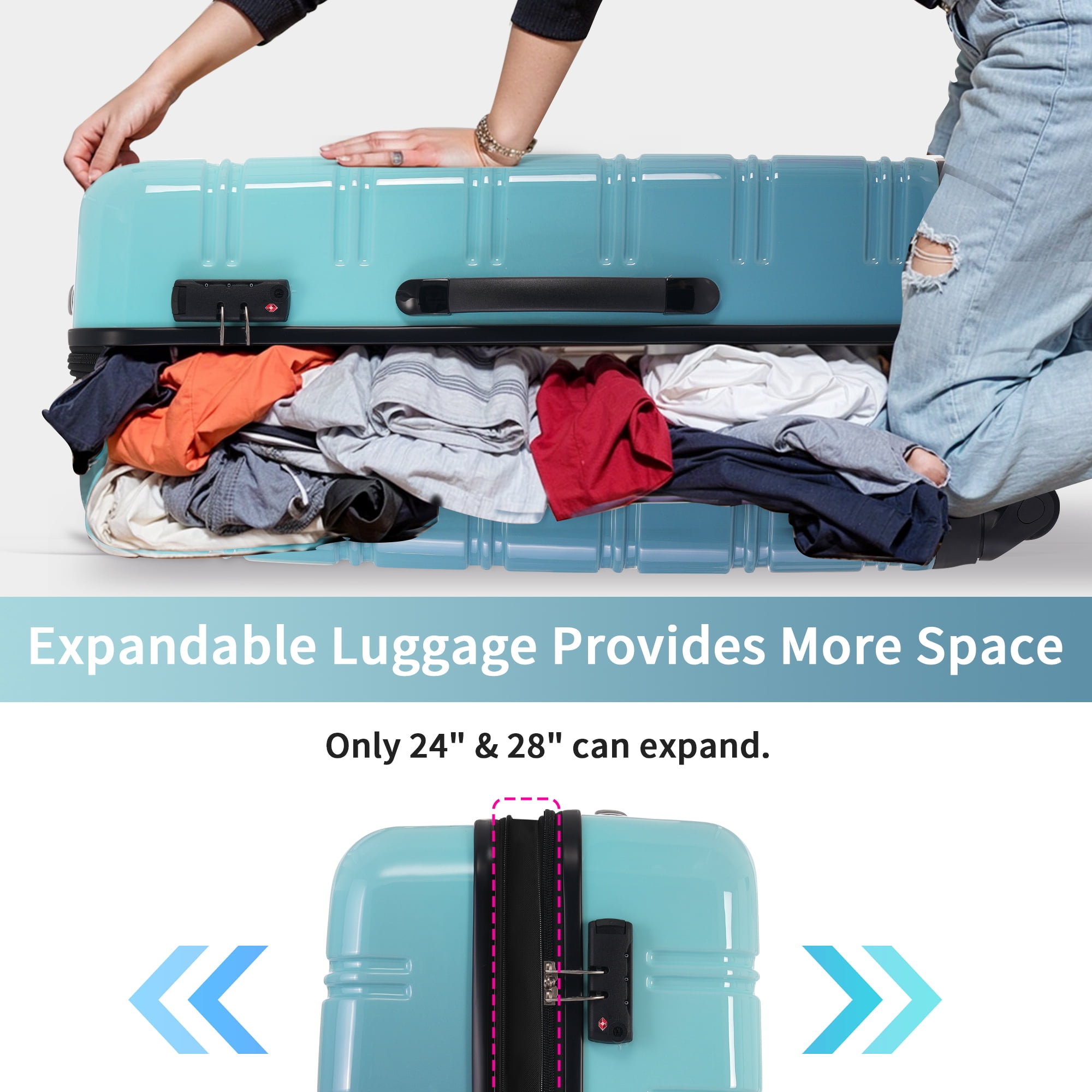 MAYEERTY 3-Piece Gradient Color PC Hardshell Luggage Set - Expandable Scratch-Proof with TSA Lock & Spinner Wheels