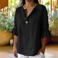 thumbnail image 2 of Tsesme Ruffle 3/4 Sleeve Tops for Women, V-Neck Button Pullover Loose Shirt, Lightweight Summer Causal Fashion T-Shirt XXL, 2 of 6