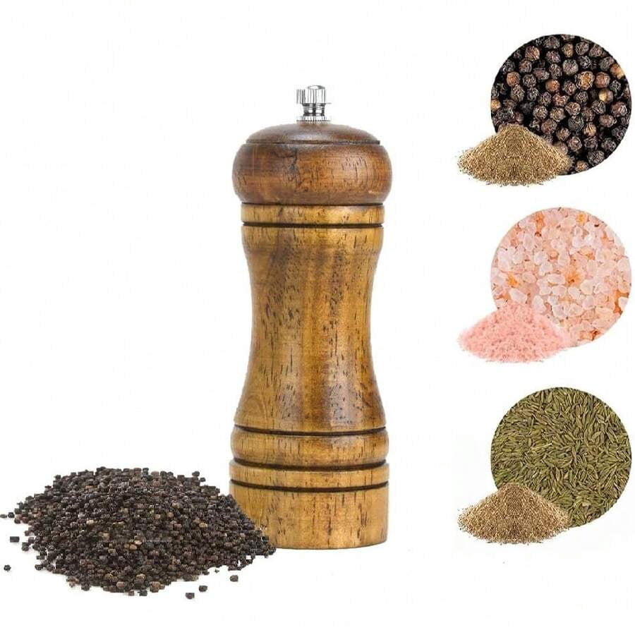 2PCS 5.7-Inch Wooden Pepper Grinder With Adjustable Grinding. This Wooden Pepper Grinder Or Salt Grinder Features An Adjustable Ceramic Rotor For Easy Use.