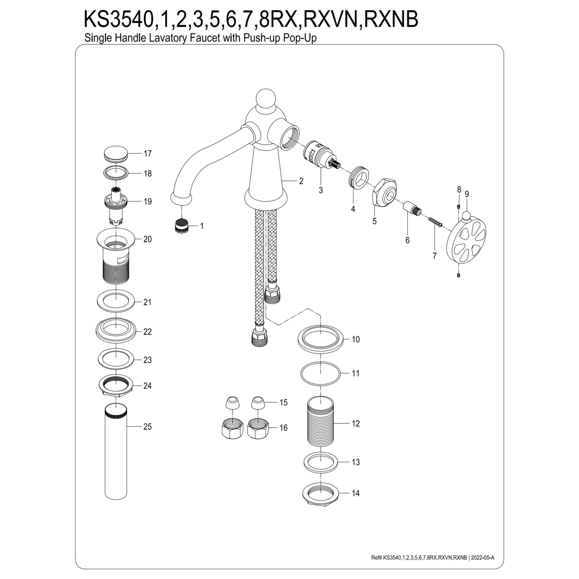 Kingston Brass KS3543RX Belknap One-Handle Single-Hole Bathroom Faucet with Push Pop-Up Drain, Antique Brass
