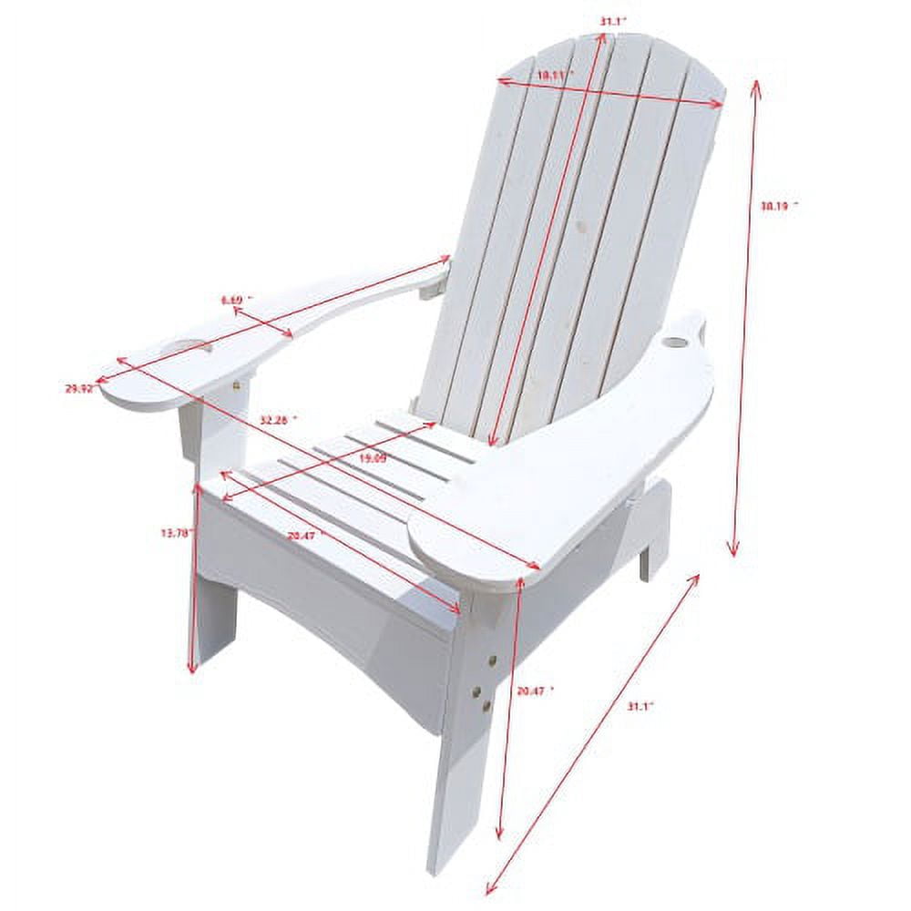 Outdoor or indoor Wood Adirondack chair with an hole to hold umbrella on the arm ,white