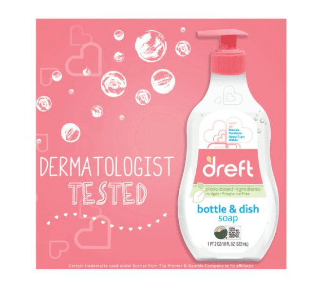 Dreft Plant-Based Liquid Dish Soap and Dishwashing Detergent for Baby Bottle, Fragrance Free, 18 Fl Oz (Pack OF 3)