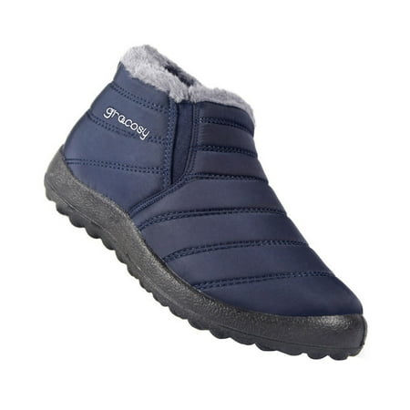 

ZXHACSJ Womens Snow Boots Winter Warm Booties Lined Anti-Slip Boots Outdoor Slip On Waterproof Booties Comfortable Warm Shoes Dark Blue 44