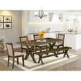 thumbnail image 2 of East West Furniture 6 Piece Dinette Set- A Distressed Jacobean Top Modern Dining Table in Trestle Base with Bench and 4 Dark Khaki Linen Fabric Dining Chairs - Distressed Jacobean Finish, 2 of 2