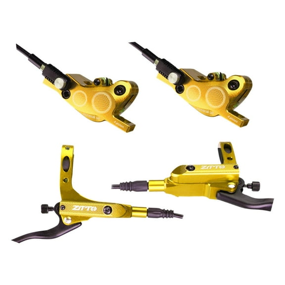 4 Piston Hydraulic Disc Brake Set for Mountain Bike, Disc Brake Front And Rear Levers , , 800mm 1450mm gold