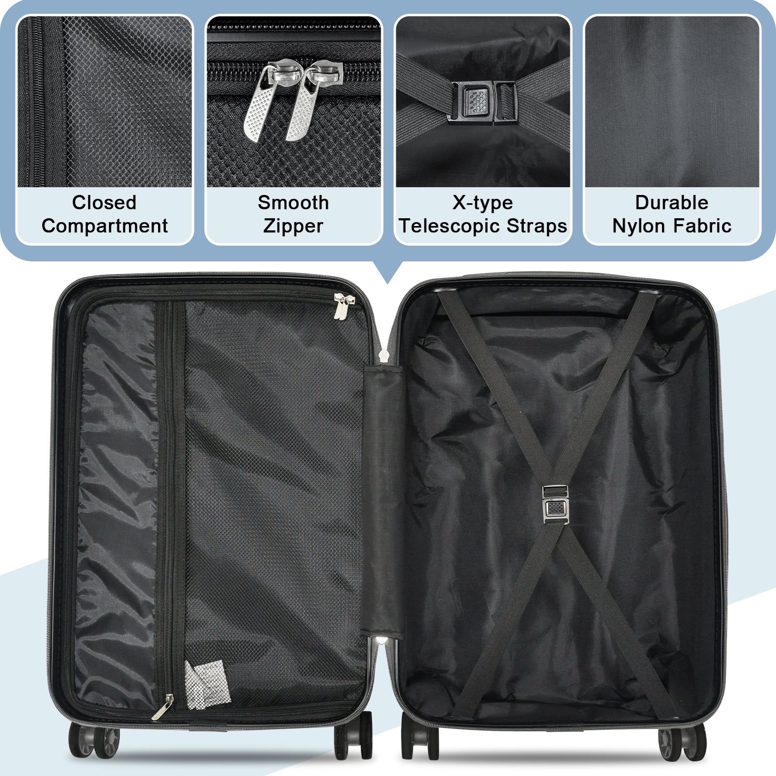 Joyway 6 Piece Hardshell Luggage Set with Spinner Wheels TSA Lock and Scratch-Resistant Finish Durable Lightweight Suitcases(Tote bags in mixed styles)