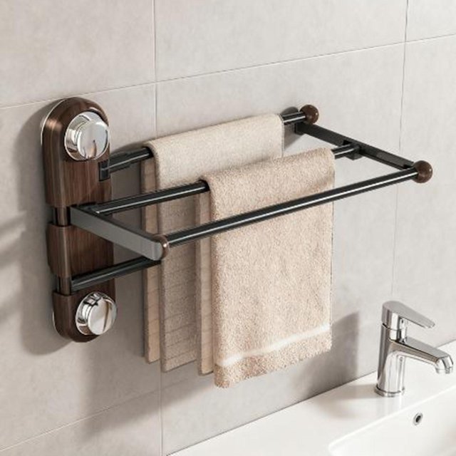 Toallero giratorio de 4 barras, ahorra espacio, soporte de pared para toallas de baño, colgador para entrada, baño, oficina, sala de estar, baño. negro