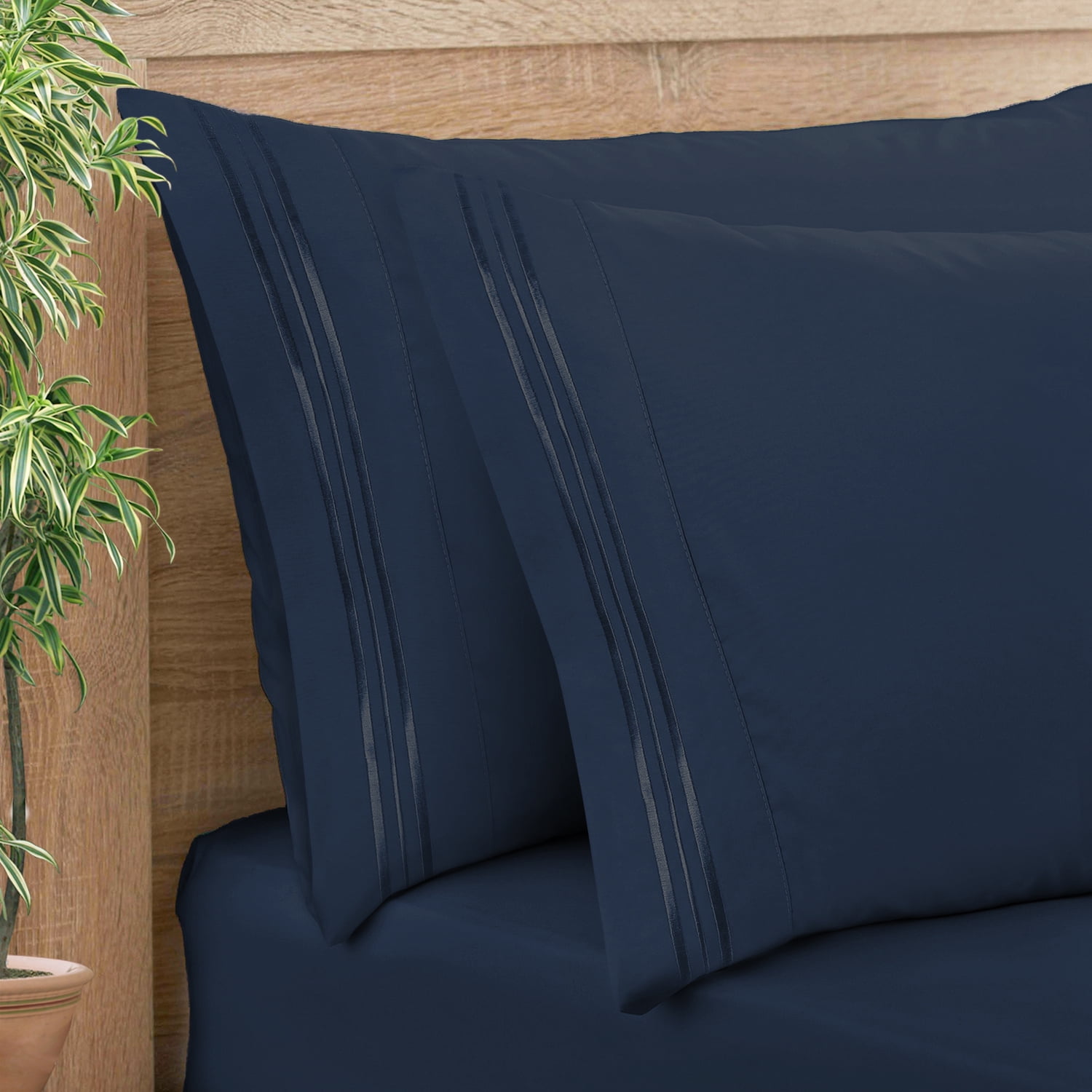Clara Clark Pillow Cases Premier 1800 Microfiber Collection Pillow Case Set Of 2 Pieces, Standard Size Pillowcases, Navy Blue