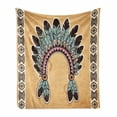 thumbnail image 1 of Tribal Soft Flannel Fleece Throw Blanket, Feather Headband on Vintage Background Folk Aztec Illustration, Cozy Plush for Indoor and Outdoor Use, 60" x 80", Pale Brown Mint, by Ambesonne, 1 of 6