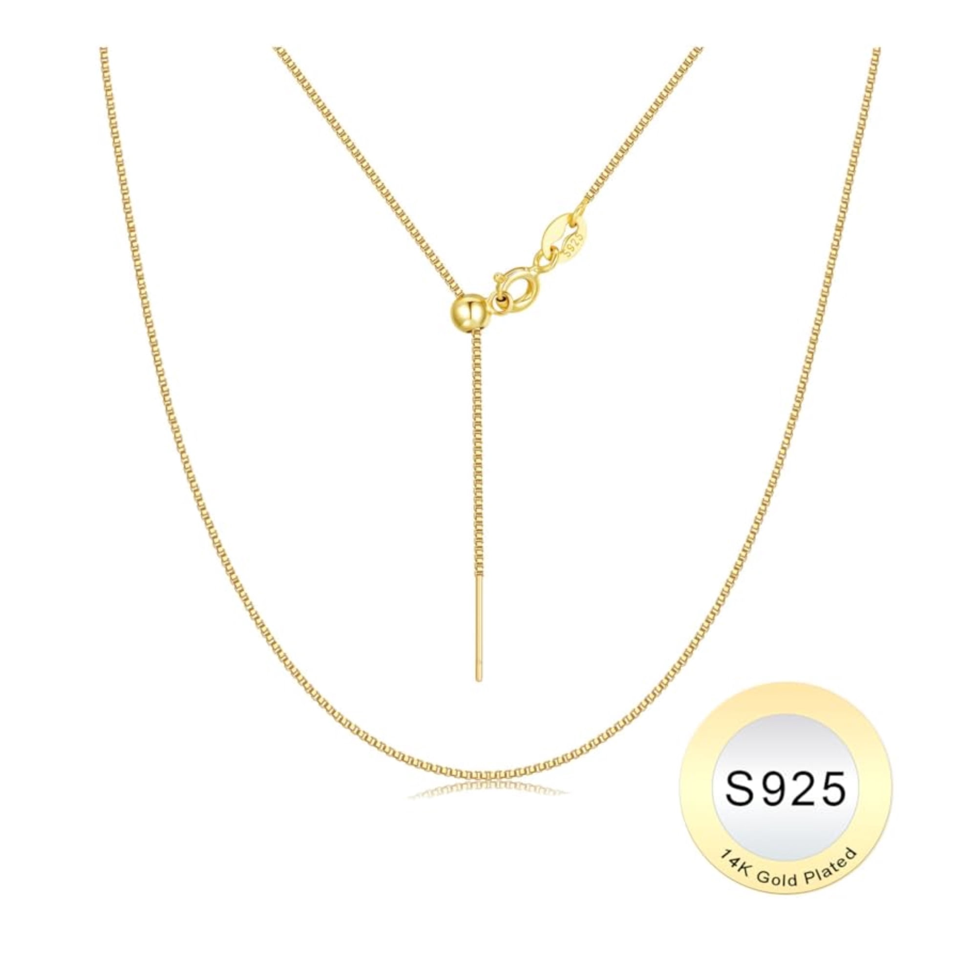 Turandoss S925 Sterling Silver Chain Necklace for Women Dainty 14K Real Gold Plated 0.8mm Box Chain Choker Italian Hypoallergenic Adjustable Chain Jewelry 14-24 Inch Gifts for Women