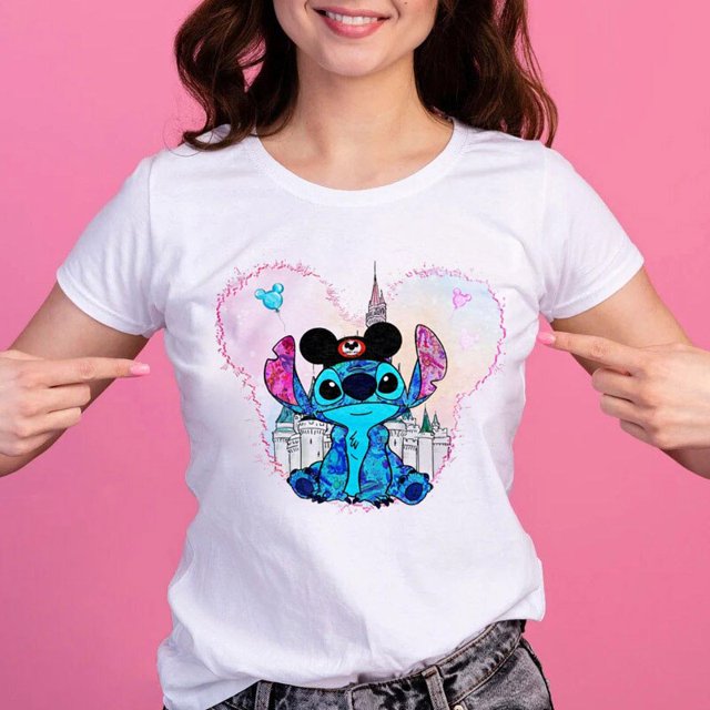 Cute Mickey Mouse Stitch Women's Casual Tops Harajuku Fashion Women's T-Shirts New Women's Crew Neck Tops Women's Short SleevesXL Gao Jinjia LED