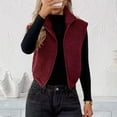 thumbnail image 5 of Womens Fleece Zip Up Vest Stand Collar Sleeveless Cropped Sherpa Waistcoat Casual Outerwear Layering Jacket for Fall Winter Daily Commute Outing,L,Wine, 5 of 7