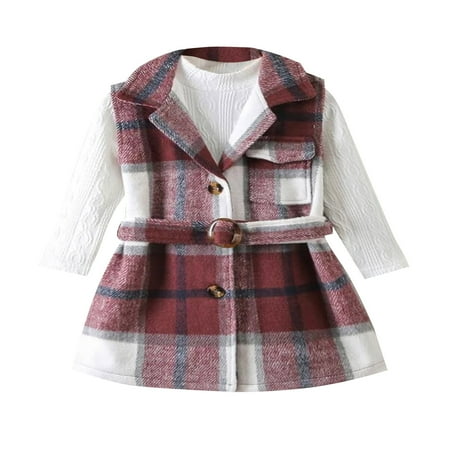 

baby girl clothes Kids Children Winter Plaid Jacket Coat Streetwear Long Thick Fashion Oversized Lapel Autumn Tops Coat Set Clothing