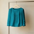 thumbnail image 4 of Womens Solid Pleated Crewneck 3/4 Sleeve Shirt Casual Spring Fall Y2K Vintage Comfy Basic Trendy Office Work Sky Blue M, 4 of 5