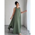 thumbnail image 3 of Green Plus Size Sleeveless A-Line Dress With Tie-Up Waist And Asymmetric, 3 of 8