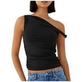 thumbnail image 2 of YAYUBA Womens Tank Top Undershirt Women's Summer New Collection Solid Color Shoulder Slant Collar Fold Asymmetric Top Women's Tank Top Strap Dressy Casual Trendy Clothes, 2 of 4