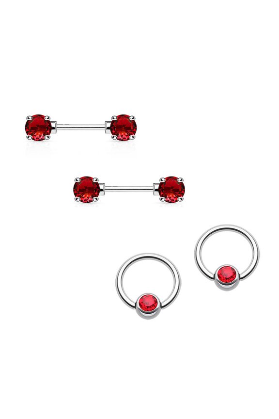 Nipple Ring 14G Barbell/Captive Combo Surgical Steel with Round CZ Gems