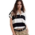thumbnail image 2 of Womens Striped Short Sleeve V Neck Button Down Color Block Loose Pullover Tops, 2 of 7