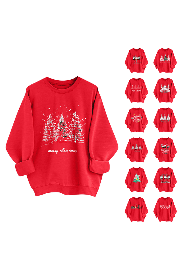 Crew Neck Women Christmas Sweatshirts Red Tops Christmas Trees Cute Sweatshirt for Women