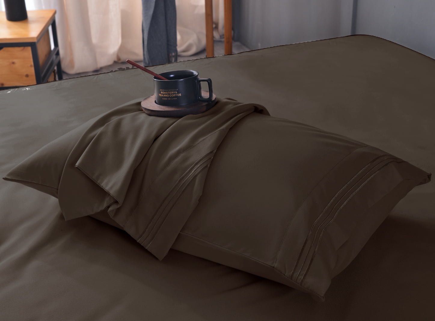 Comfylife Luxury Full Size Rayon Made From Bamboo Sheets Set -Deep Pockets, Moisture Wicking, No Fading, Bamboo Derived Rayon, Softer Than Cotton- 4 Pieces - Full Size, Coffee