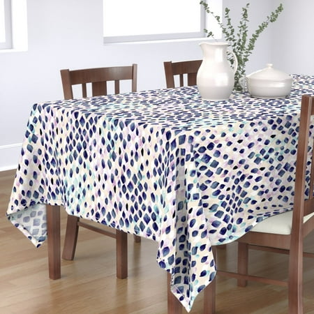 

Cotton Sateen Tablecloth 70 x 90 - Indigo Rain Teal Lavender Abstract Watercolor Aqua Print Custom Table Linens by Spoonflower