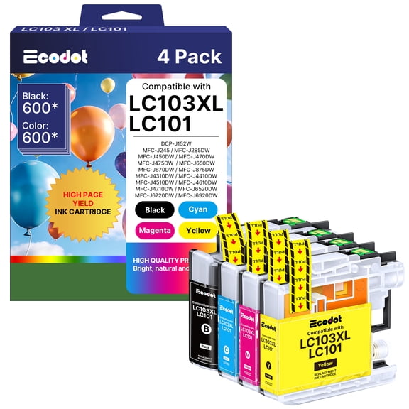 LC103 LC103XL LC101 Ink Cartridges for MFC-J870DW MFC-J475DW MFC-J6920DW MFC-J470DW Printer, 4 Pack