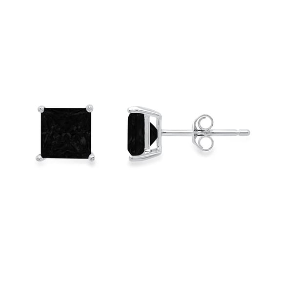 Paris Jewelry 10k White Gold Created Black Sapphire 3Ct Square Cut Stud Earrings Plated